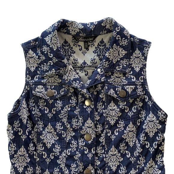 Via Penny Lane Reworked Apparel | Dog Mother Wine Lover Brocade Denim Vest M - Picture 4 of 9